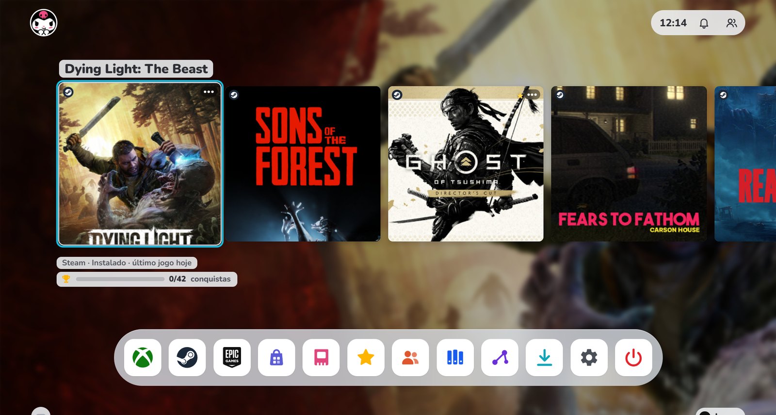 HOME do Nexus: carrossel de jogos com capas grandes e a dock de plataformas embaixo